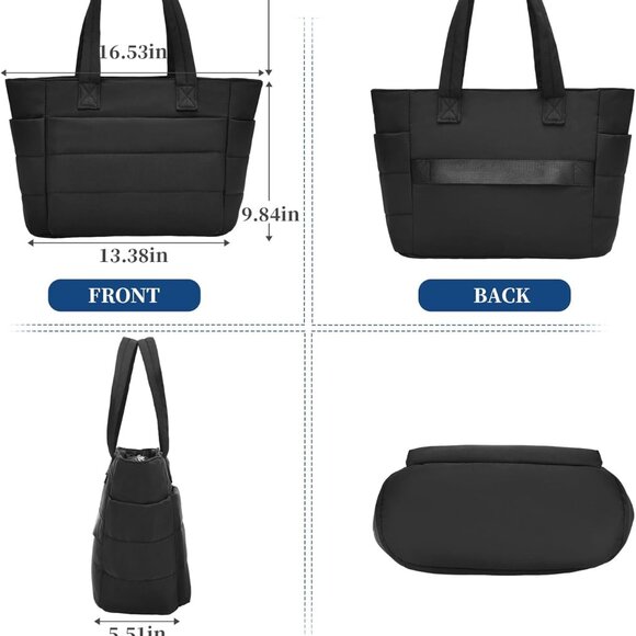 Women’s Quilted Puffer Tote Lightweight Shoulder Bag for Travel and Work - Picture 3 of 9